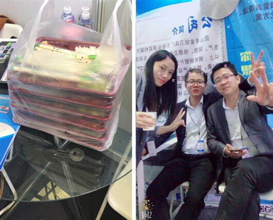 这是参展的邓氏家人的午餐，顺便还有家人出来卖萌!